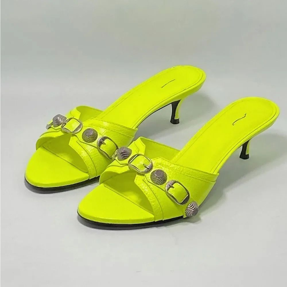 Balenciaga Women's Cagole Buckle Stud Slide Sandals size 39